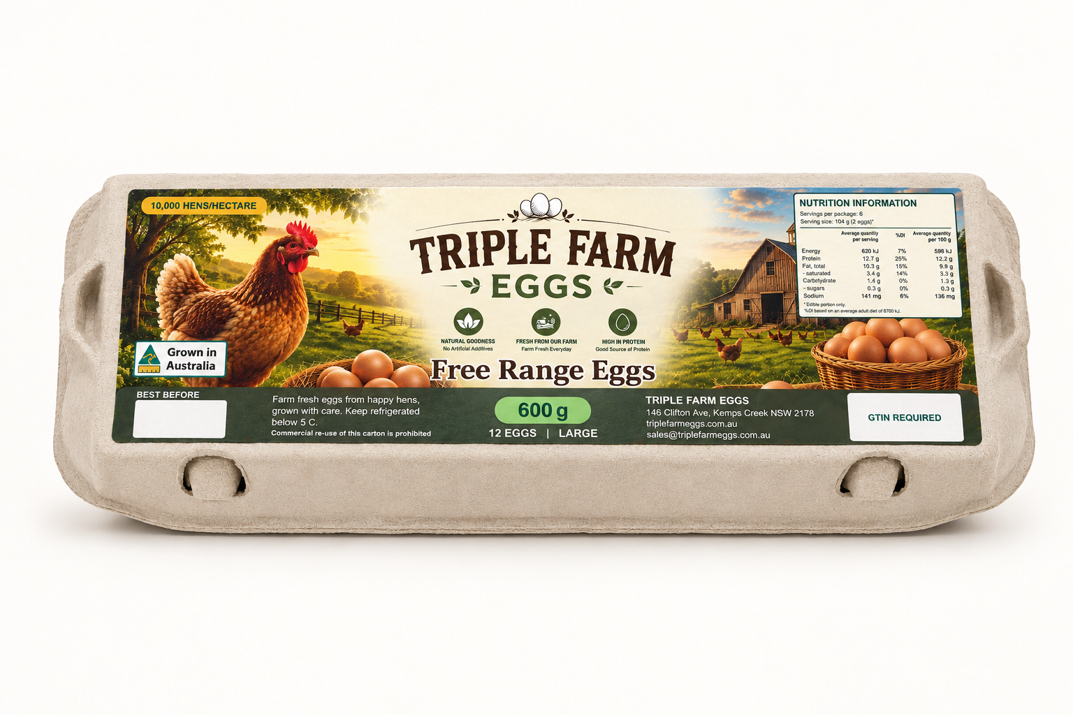 triple farm eggs 600g green carton